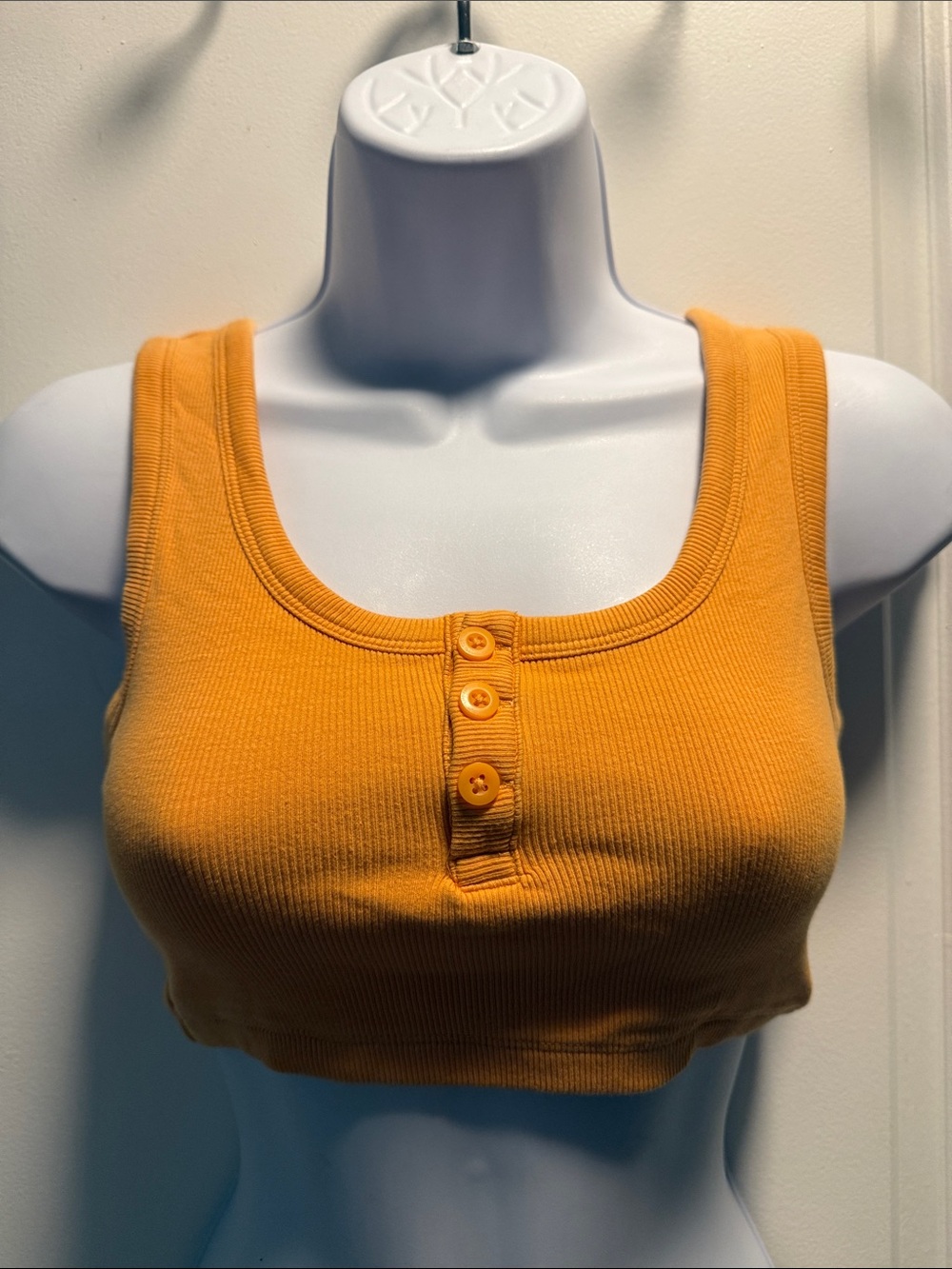 Cotton On Ribbed Button-Front Crop Tank - Mustard Yellow